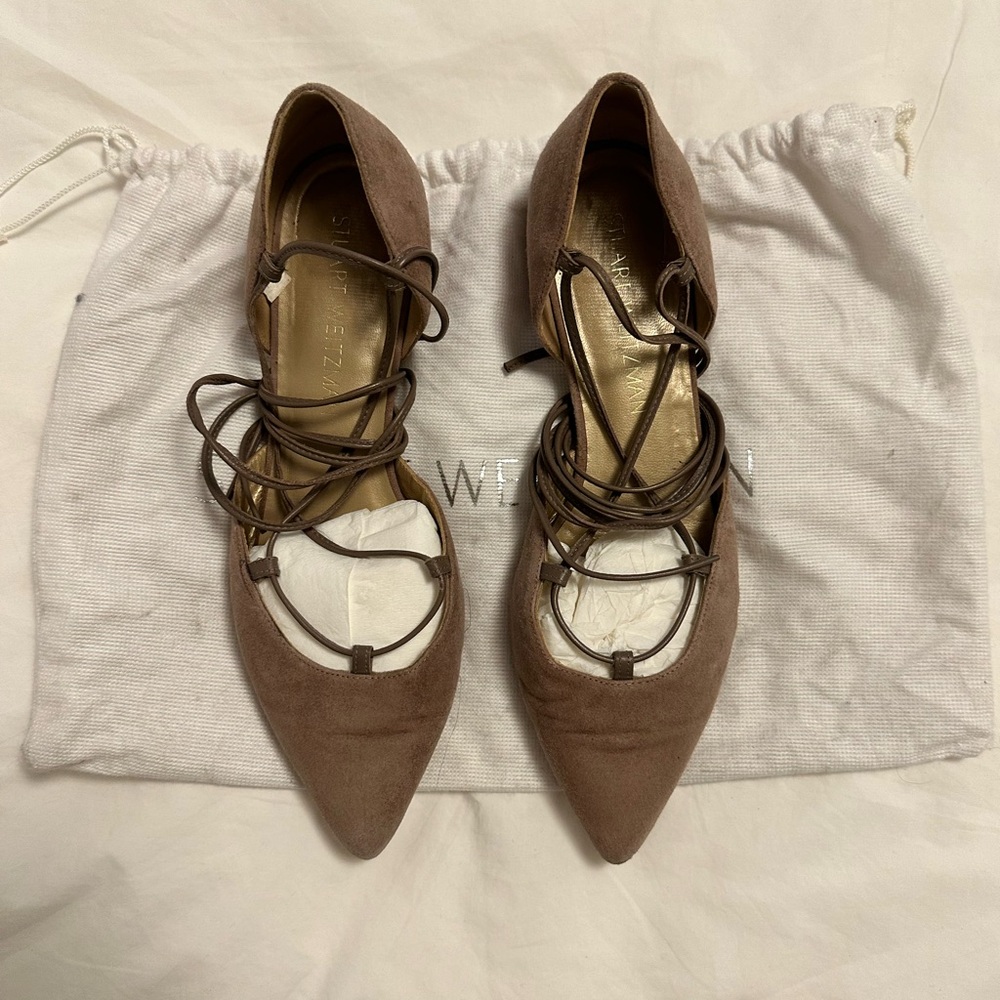 Stuart Weitzman ankle wrap suede flats